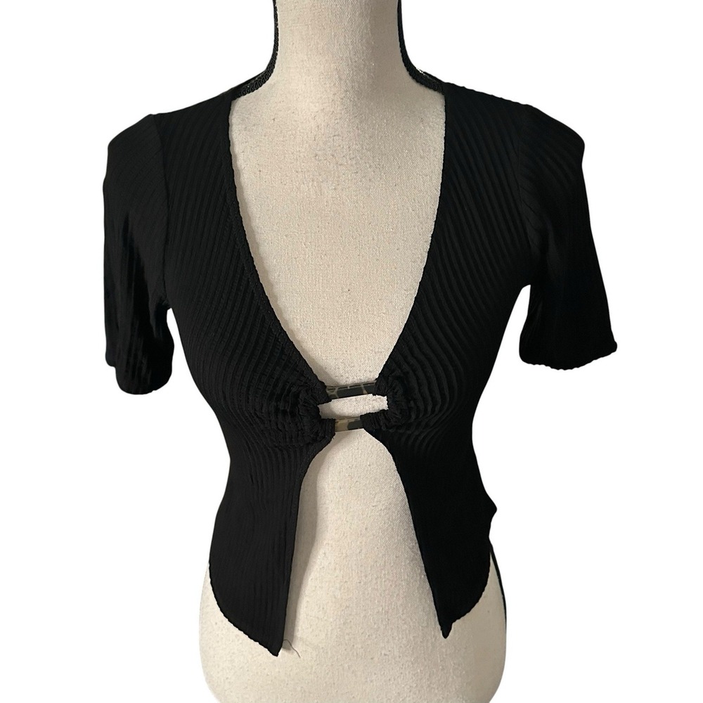 Women's Top Anemos Black open front stretch cropped Size Small Viscose